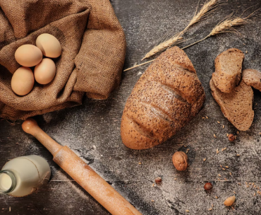 Breads on table with eggs