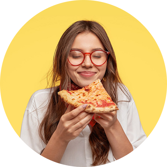 The girl eating pizza