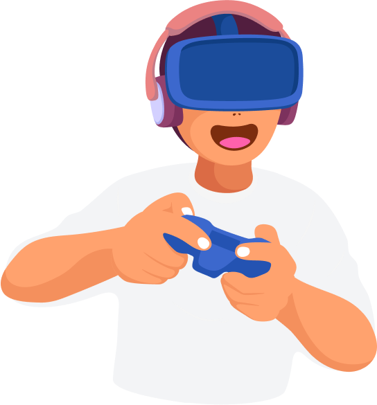 A happy teenager with VR glasess and controller in your hand